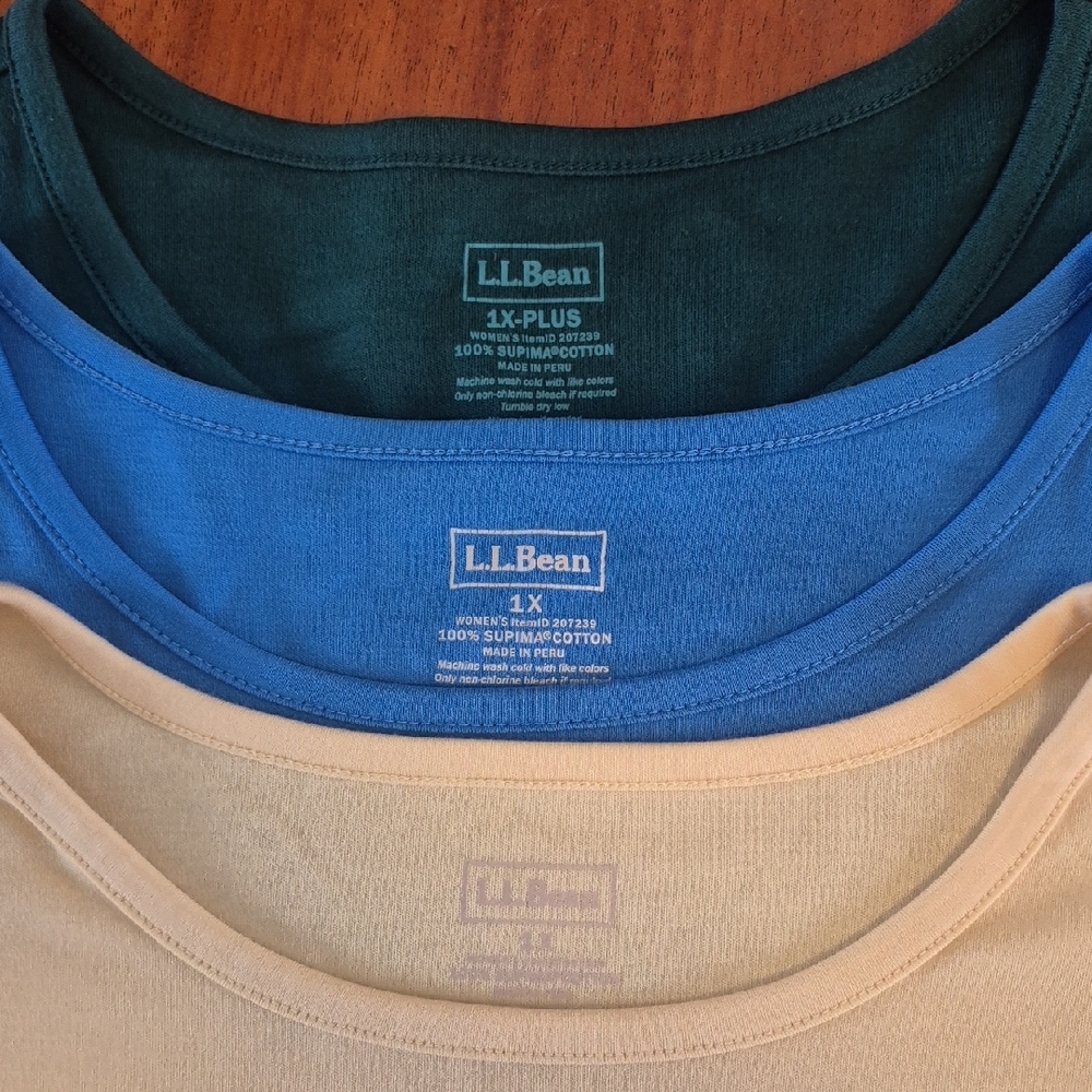 Three (3) L.L. Bean Women's Supima Long Sleeve Tees